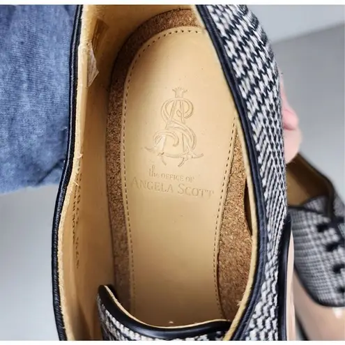 The Office of Angela Scott Mrs Maisel Midheel size 37.5 nude glen plaid leather Black