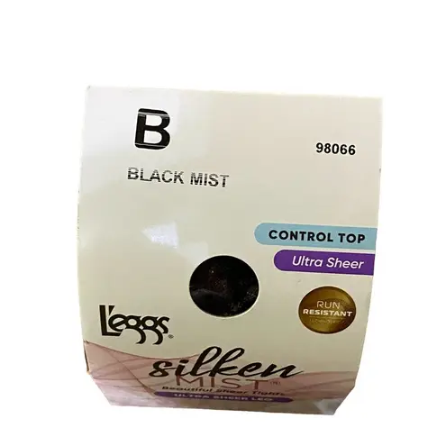 Leggs Pantyhose NEW 98066 Black Mist Womens B Control Top Sheer Toe