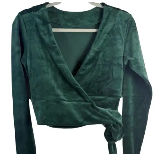 NIYAMA SOL Green Long Sleeve Crop Wrap Velour Top Workout Dance Ballet XL