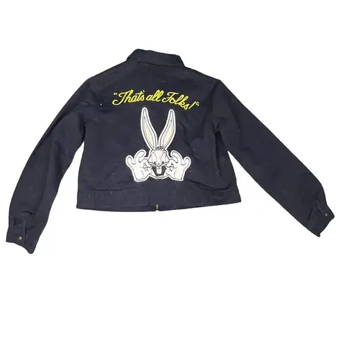 Looney Tunes Vintage Women's Medium "That's All Folks" Black Bomber Jean Jacket
