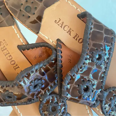 Jack Rogers  BROWN MOC CROC ALLIGATOR ICONIC THONG FLIP FLOP SANDALS 8