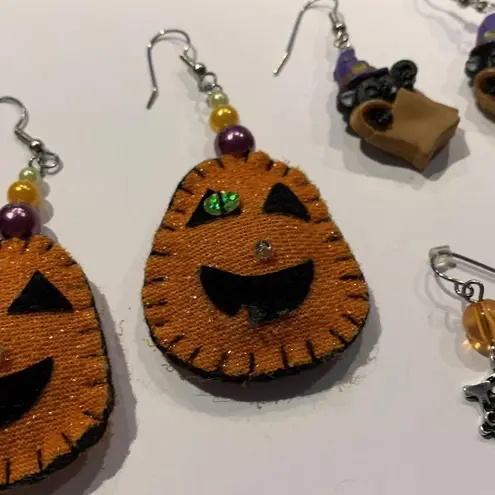 Lot Of 3 Costume Earrings Pierced Halloween Dangle Trick Or Treat / Pumpkin