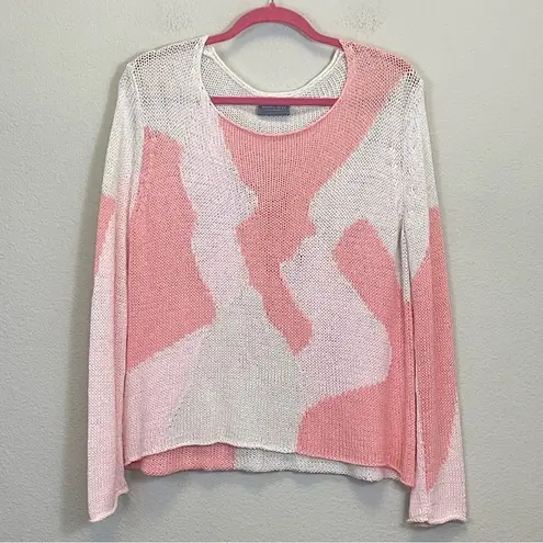 Wooden Ships  Open Knit Camo Crew Neck Beachy Sweater Pink Size S/M