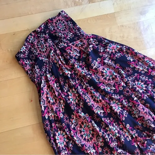 Feathers Strapless Abstract Print Dress, Beach Cover Up, Black, Red, Size M Black Size M