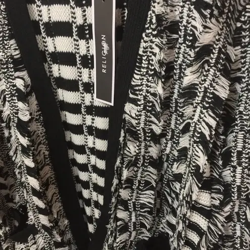 Religion women's M medium fringe yarn open front pocketed cardigan jacket