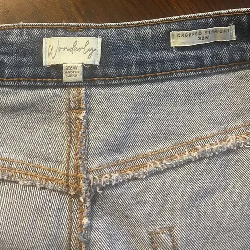 Wonderly Plus Size 22W Cropped Straight Jeans Women Stretch Raw Hem Distressed