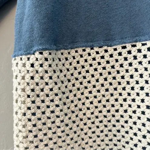 We The Free  blue crochet knit hooded sweatshirt size medium