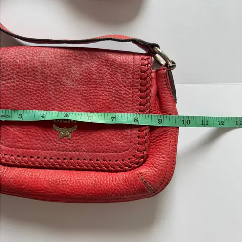 MCM Red Leather Whipstitch Trim Crossbody Bag
