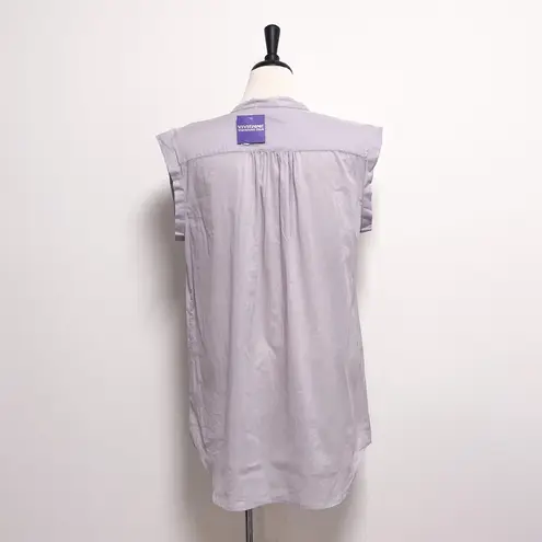 Vivienne Tam Light Gray Button Down V Neck Cuff Extended Shoulder Blouse NWT 10