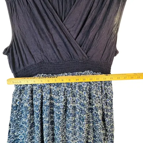 Daisy Fuentes Maxi Dress Navy Combo Floral Print V Neck Smocked Waist sz XL Boho