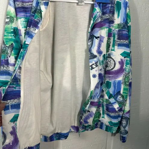 Oleg Cassini Women’s Vintage Long Sleeve Multicolored Button Down Jacket SZ La… Size L