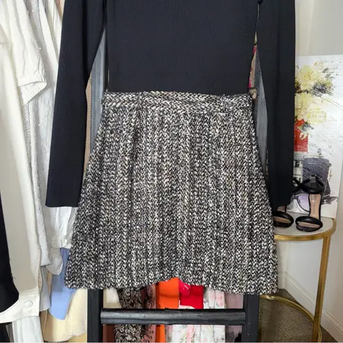 Theory  Long Sleeve Knit Tweed Combo Mini Dress Black Multi