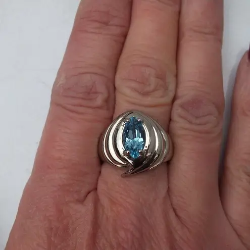 Sterling Silver Ring, Blue Sapphire, Marquise, Sz9