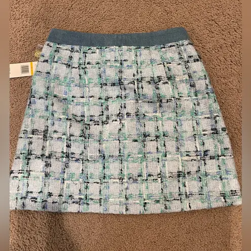 Nanette Lepore  Blue/ Green Pearl Button Tweed Mini Skirt