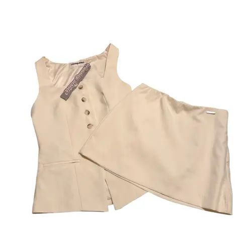 Missguided Misguided Size S Sleeveless Vest & Mini Skirt 2PC Set Cream Beige Preppy NWT
