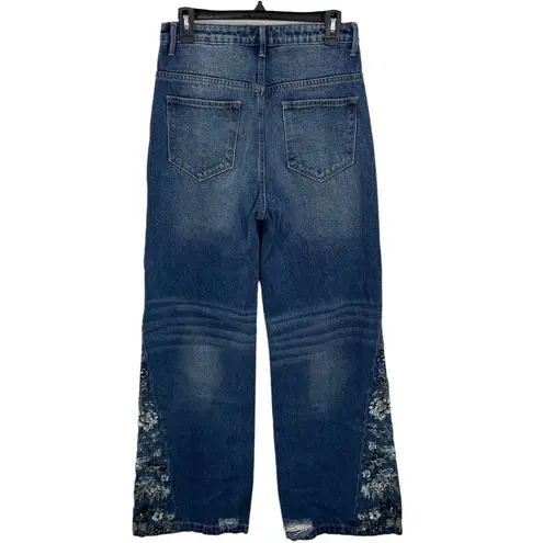 Driftwood NWT Cameron Chloe Bluebell Jeans Size 27 Wide Leg Embroidered Denim