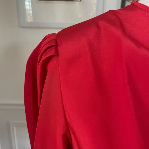 Vintage 80s Chaus Red Blouse Dark Grey Trim Asymmetrical Neck L Size L