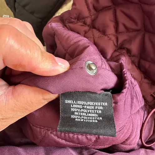 Burgundy Quilted Vest Faux Fur Trim Drawstring Waist Sleeveless Jacket Purple Size XL