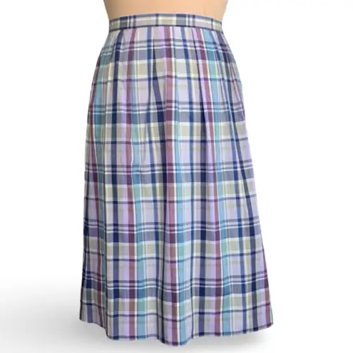 Vintage 80s Country Sophisticates Pendleton Pastel Plaid A Line Pleated Skirt 10 Blue