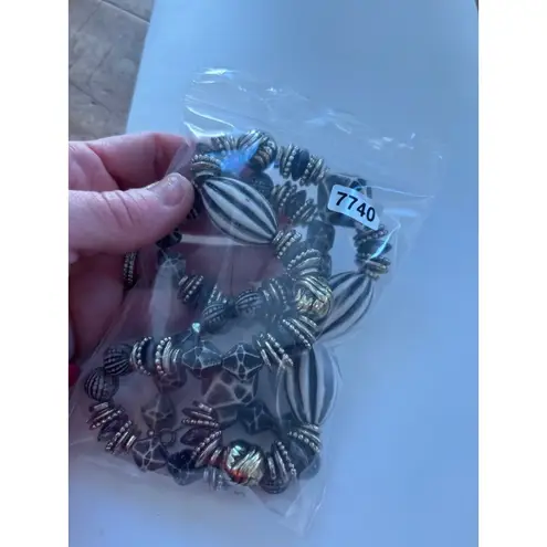 Handcrafted Black & White Beaded Necklace With Gold Accents