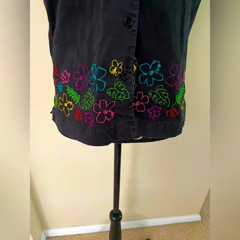 kim rogers EUC  Black & Multi Color Floral Embroidered Button Down Blouse size MP