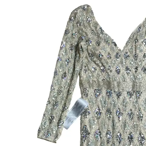 Mac Duggal Nude Lattice Sequin Long Sleeve Gown US 10