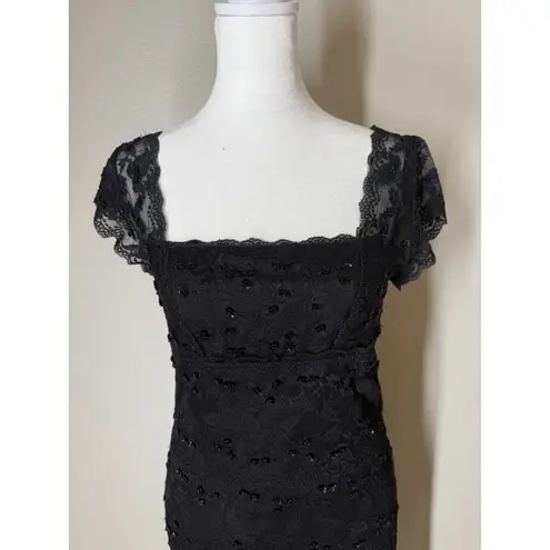 Vtg Y2k Onyx Nite Black Babydoll Lace Dress Sz 10 Lace Beaded 2000s Feminine
