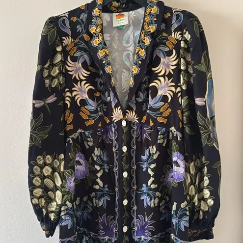 Farm Rio Black Winter Garden Mini Dress Long Sleeves, Size Medium, $248