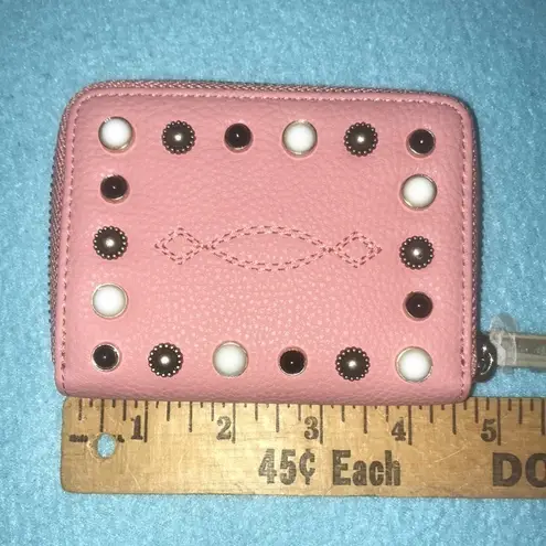 PINKO BAG leather embellished on both sides zipper wallet 4 inside pockets Pink