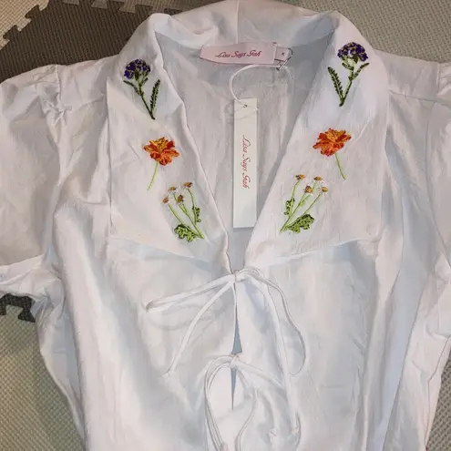 Lisa Says Gah New Alexa Shirtdress White Floral Embroidered Mini Dress White Tie