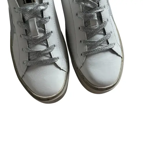 Shu Shop Reba Pink Glitter Sneakers Platform Silver Star Distressed Shoes Sz 8.5 White