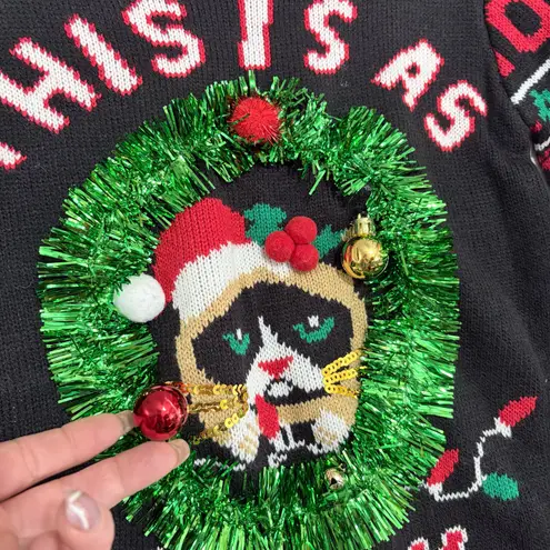 Grumpy Cat Funny 3D Ugly Christmas Women Sweater size XS/S Whimsical Holiday Black