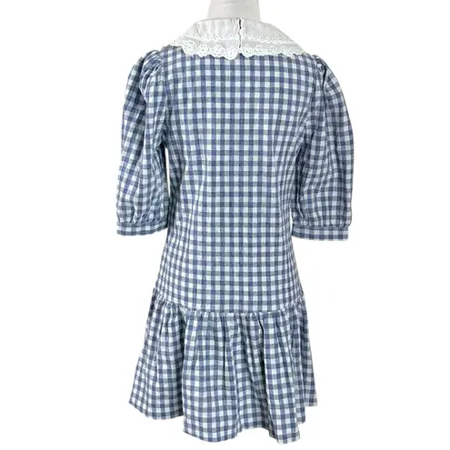 Vicky & Lucas Gingham Peter Pan Collar Doll Core Tiered Ruffle Mini Dress Small Blue