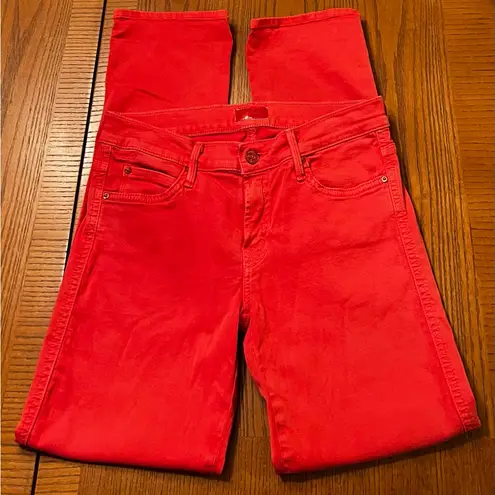 MOTHER The Rascal Cuff Premium Stretch Denim Jeans in Rambutan Red Size 27