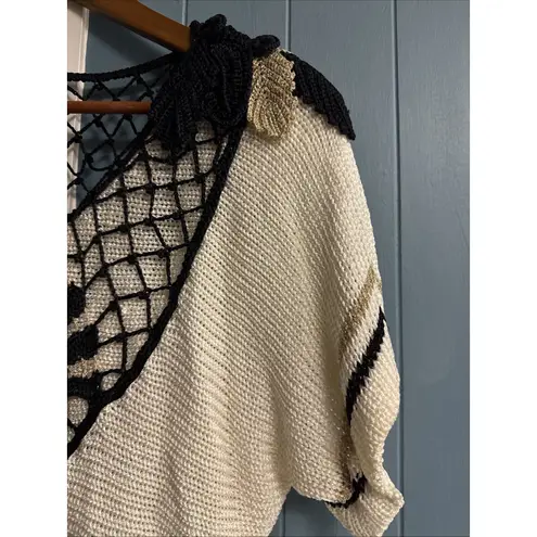 Handmade Vintage Fancy Crochet Ivory Black Gold Boho Hippie Top 40’s 50’s Vibes Sz S