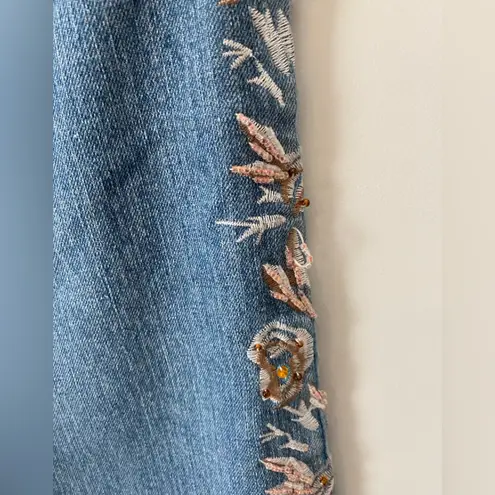 Y2K Vintage Embellished Embroidered Beaded Flare Jeans Low Rise 2000s Fairy Boho Blue Size 27