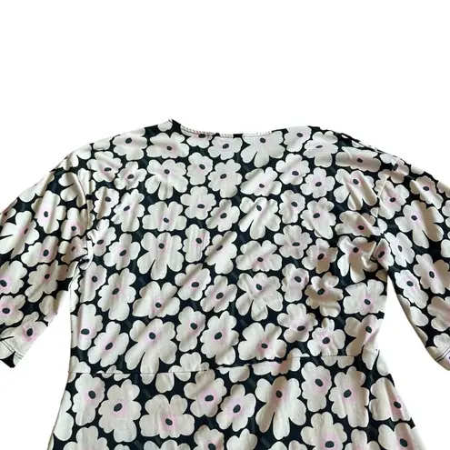 Marimekko Unikko Floral Print Stretch Dress Knit Short Sleeve Size XS Women's Black