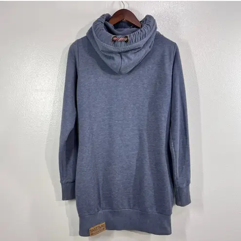 Naketano El Chapo Knows Hoodie Dress L Women Vintage Blue Cowl Neck Owl Logo