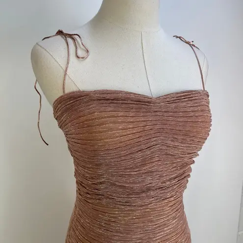 Miss Circle The Glint Rose Gold Ruched Chiffon Long Maxi Dress Pink