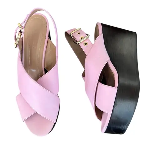 Marni Women’s Pink Leather Open Toe Platform Wedge Sandals Heels Size 40