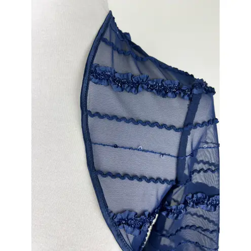 JS Collections Navy Blue Sheer Beaded Bolero Shrug Evening Jacket Size 4