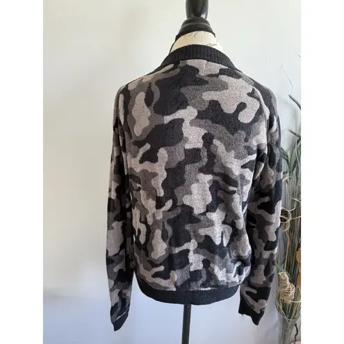 Barefoot Dreams Camo Zip Jacket S CozyChic Soft Knit Bomber Coat Black Gray
