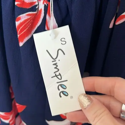 Simplee Apparel Simplee Halter Maxi Dress Navy Blue Floral NWT Size Small