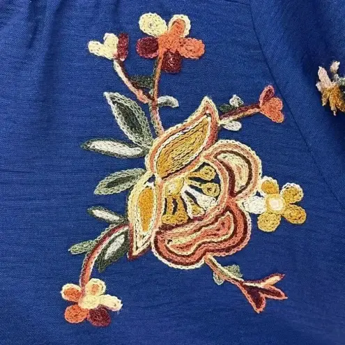 Fig & Flower Women’s Navy Floral Embroidered Long Sleeve Bohemian Blouse 2X Blue