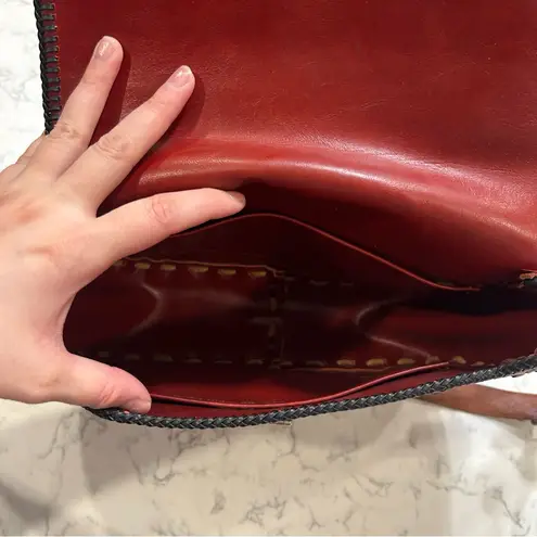 Red Leather Floral Tooled Shoulder Bag Purse