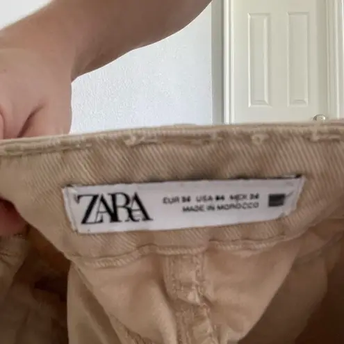 ZARA  Khaki Denim Raw Hem High Waisted Shorts