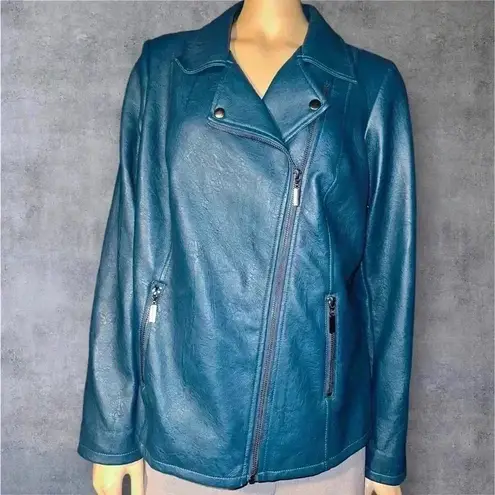 Alfani NWOT Women's Asymmetrical Zip Teal Faux Leather Jacket size 1X