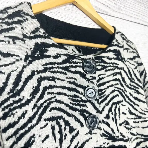 Kasper Chic Zebra Print Button-Up Wool Blend Sweater Jacket Size Large Gray