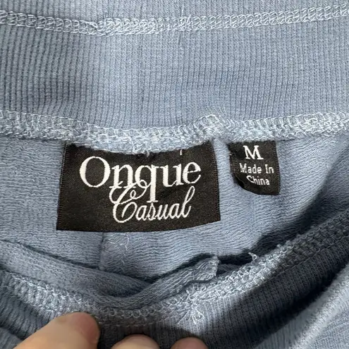 Onque Casual Women's Blue Jersey Knit Cozycore Cropped Sweatpants