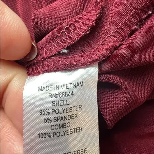 Glamour Nights Burgundy Draped Maxi Dress with Rhinestone Brooch Cape Sleeves 6 Red